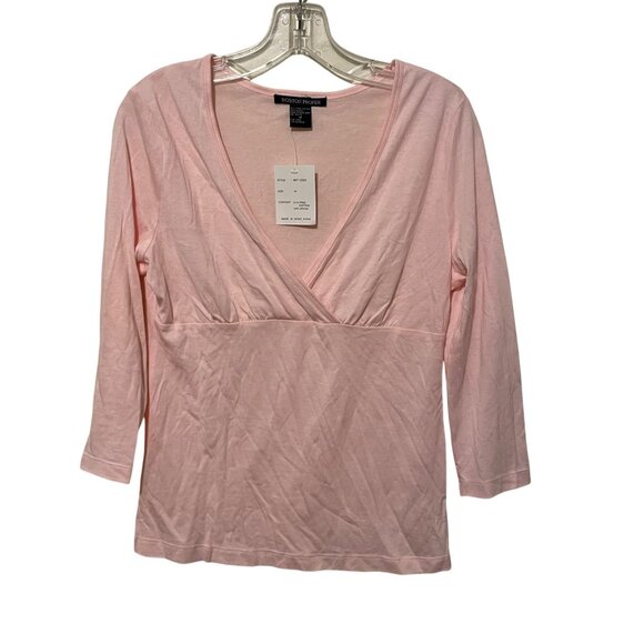 NWT Boston Proper Pink 3/4 Sleeve Wrap-Style Top M Pima Cotton & Modal Blend #F- - Picture 1 of 4